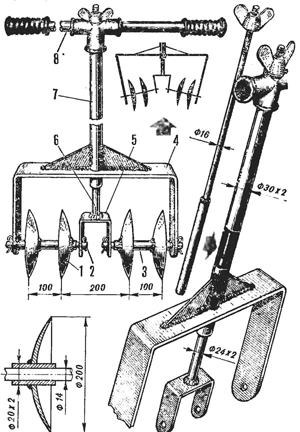 Drawing of a manual rotary cultivator